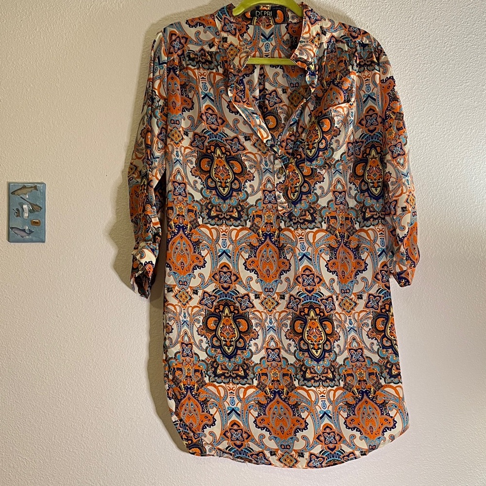 Vibrant Paisley Mini Dress in Orange and Blue